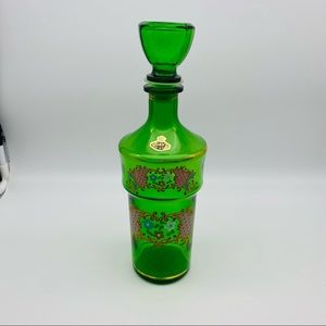 Vintage MCM Green & Gold Decanter playing card theme Barware